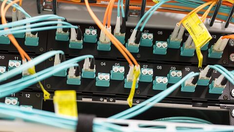 Server Detailaufnahme mit Steckern und Kabeln