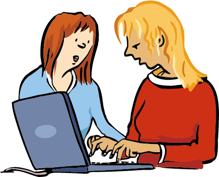 Assistentin-Computer-2 Eine Unter-Stützerin am Klapp-Computer schreibt, was eine Frau ihr sagt.